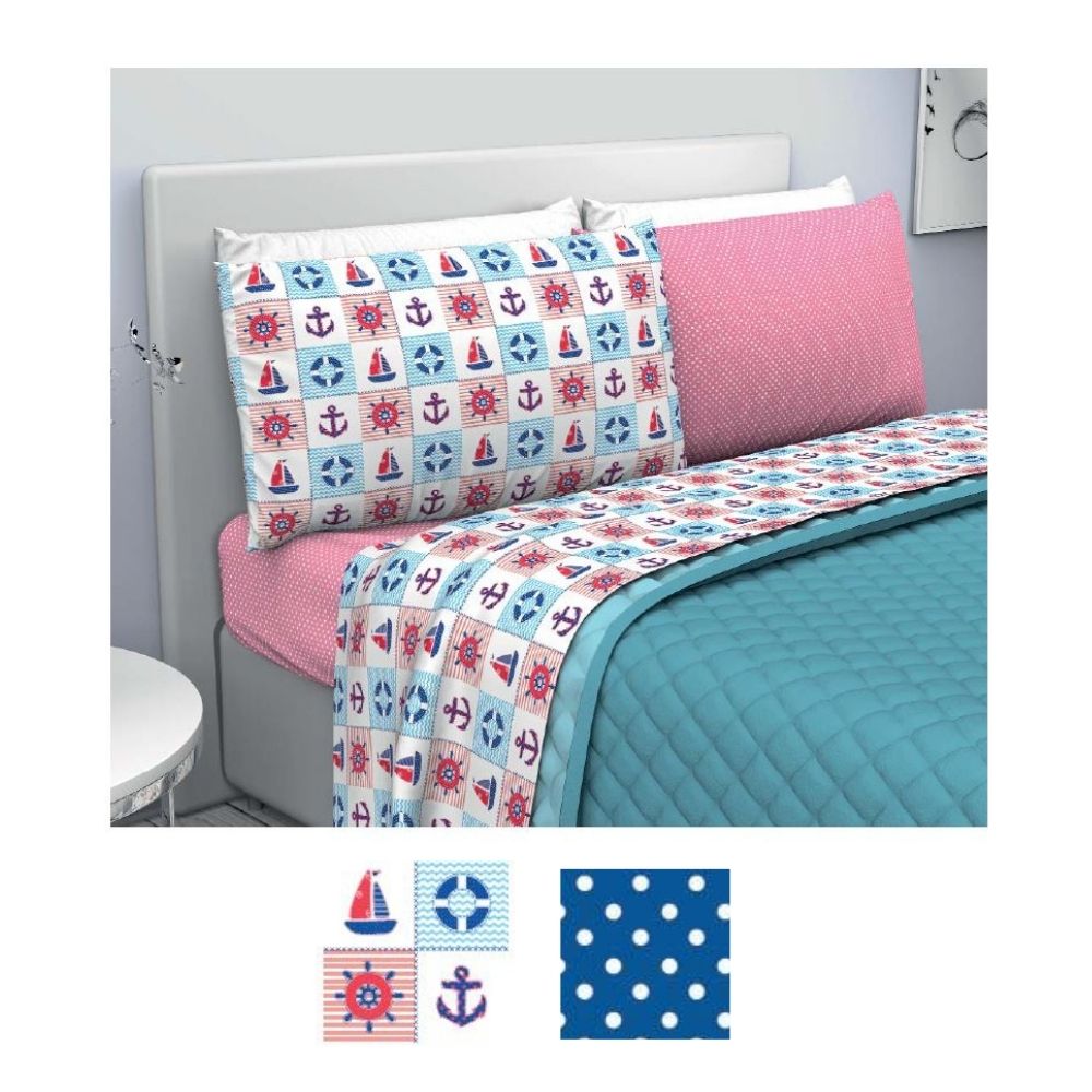 Completo letto matrimoniale fantasia nautical 100% cotone Papalina by Milk  and Honey - Milk And Honey