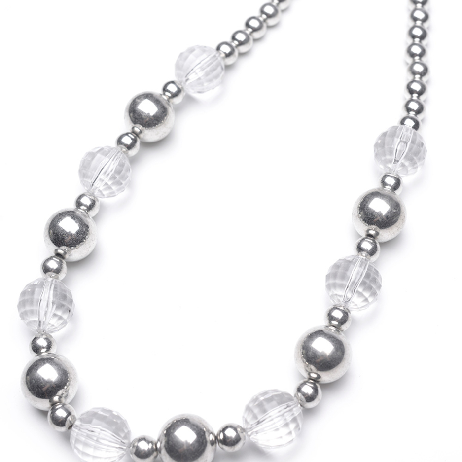 Collana con maxi perle argentate e trasparenti