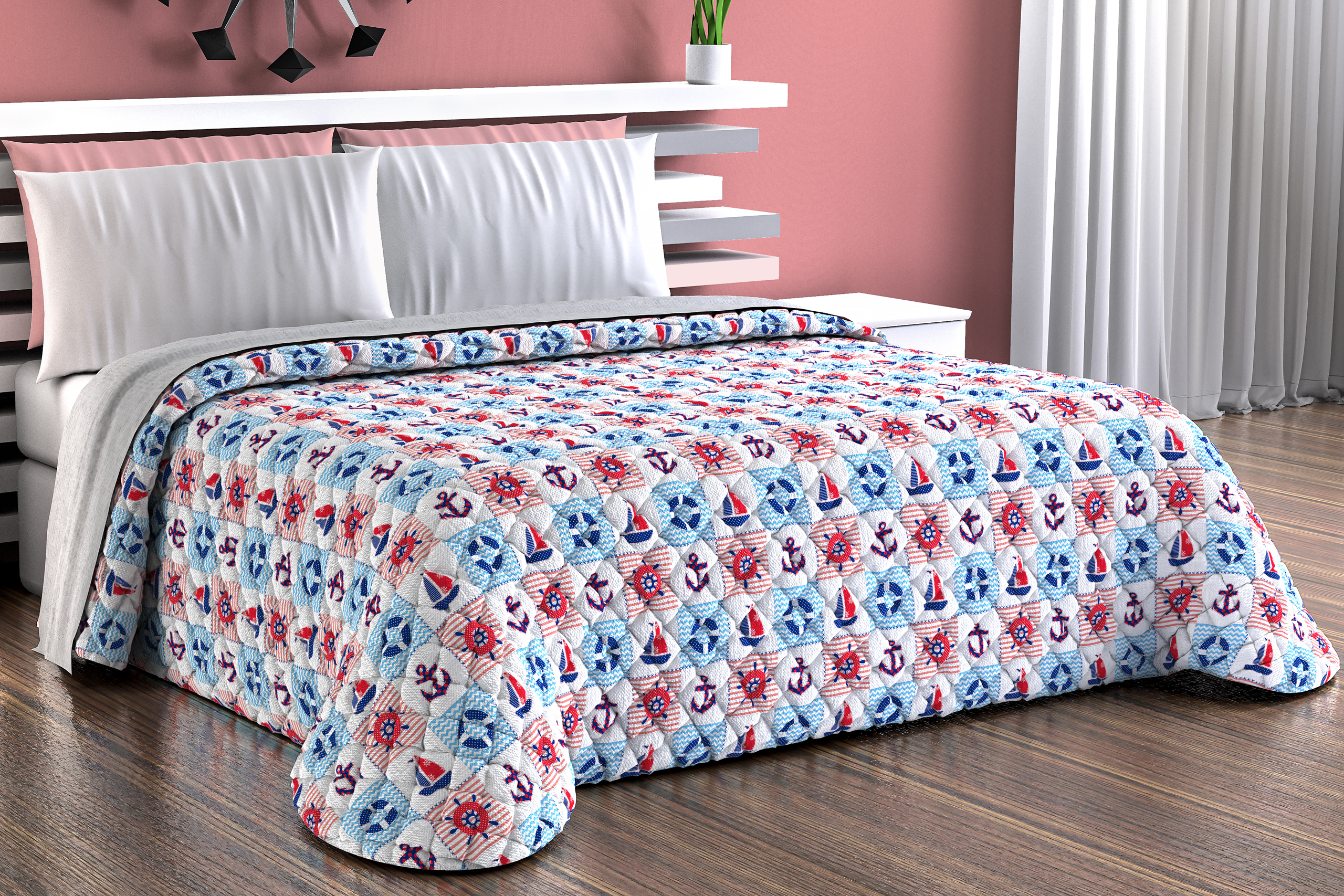 Trapuntino singolo in microfibra double-face motivo Nautical Papalina by  Milk and Honey