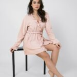 Vestaglia donna in morbido pile tessuto jacquard e rouches