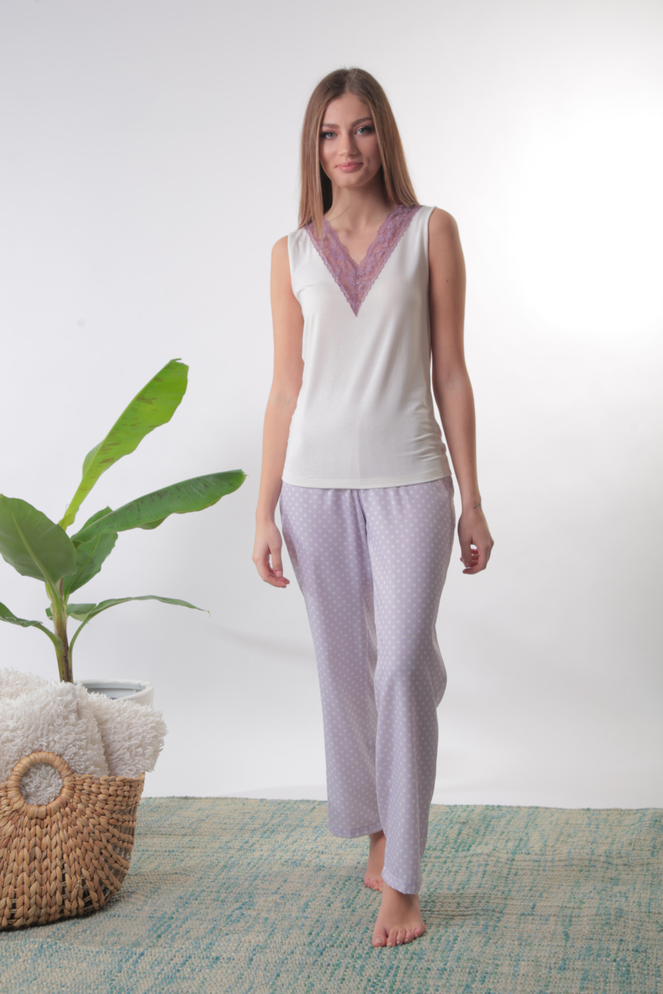 Pigiama cotone con pantalone in tessuto di cotone linea iris